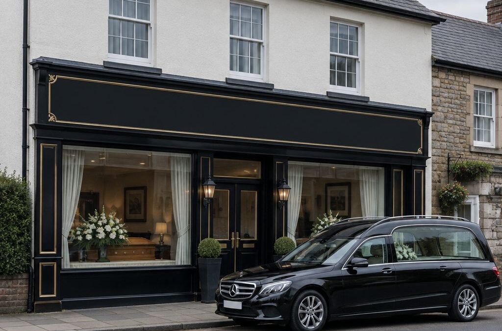 Funeral directors premises with chapel of rest and hearse