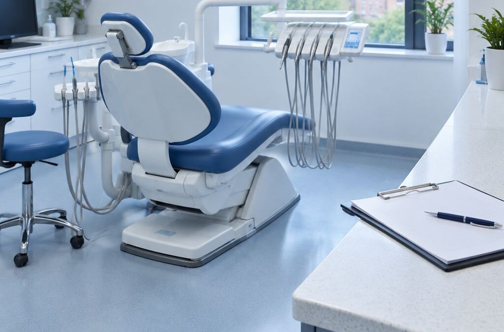 Modern dental surgery treatment room in England